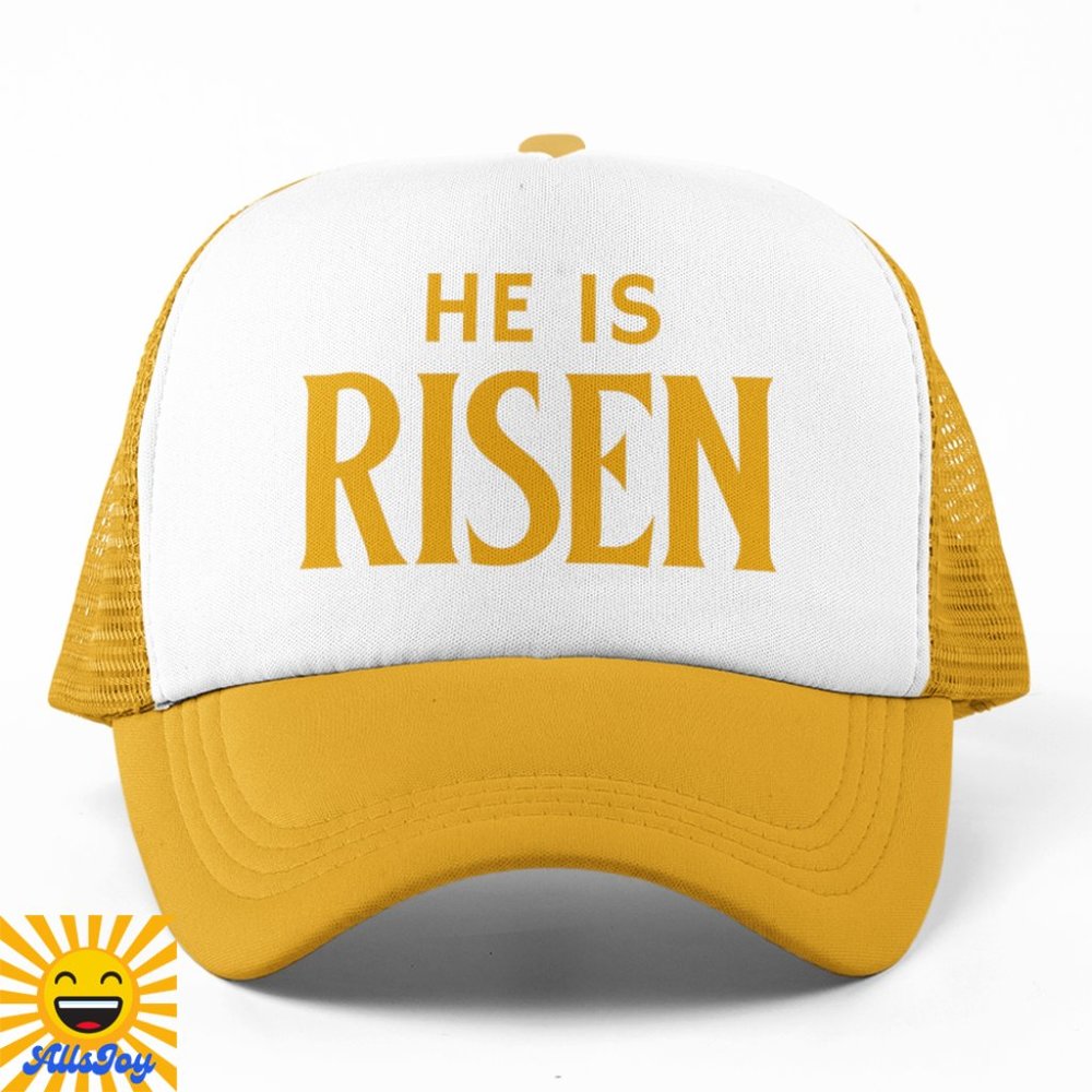 HE IS RISEN Foam Trucker Hat Snapback Cap Golden/White